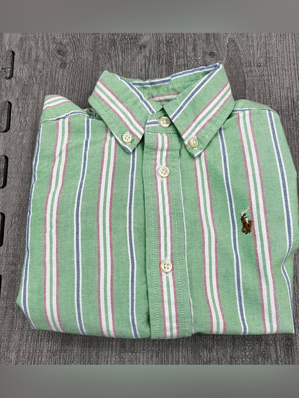 Polo Ralph Lauren Boys 3T Green Striped Logo Button-Down Long Sleeve Shirt